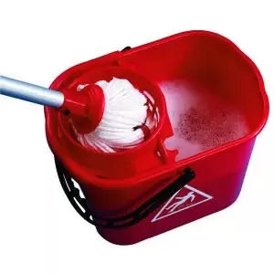 image of 2Work Plastic Mop Bucket With Wringer 15 Litre Red CNT00684 CNT00684