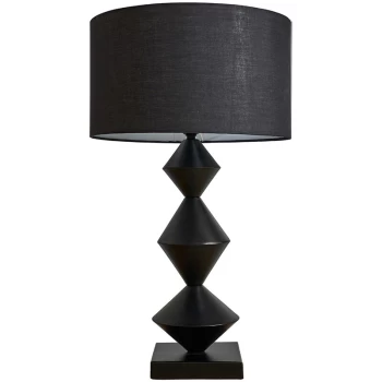 image of Black Distressed Table Lamp Light + Reni Drum Shade - Black - No Bulb