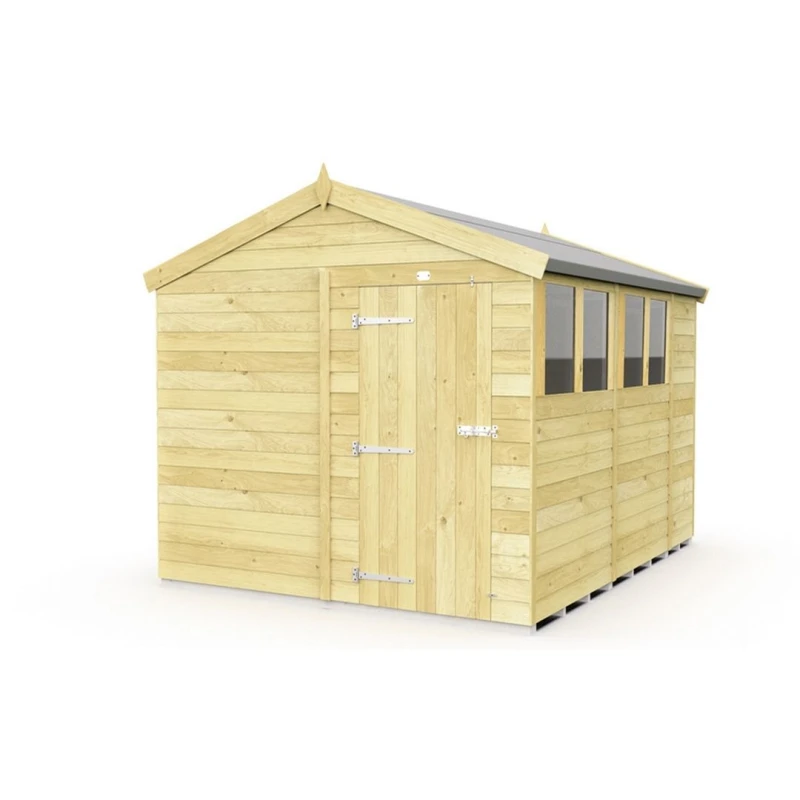 Image of Buttercup Farm 8 x 11 Feet Apex Shed - Single Door W/ Windows - L329 x W231 x H217cm in Brown Brown Unisex