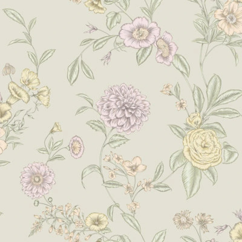 Image of Chelsea Floral Wallpaper Multi / Pistachio Green Rasch 100319