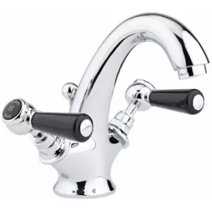 image of Topaz Black Lever Mono Basin Mixer Tap Hexagonal Collar with Waste - Chrome - Hudson Reed