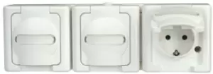 Image of Kopp White 3 Gang Plug Socket, 2+E Poles, 16A, Type F - German Schuko