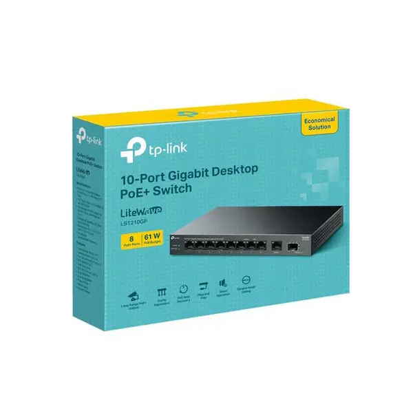 image of TP Link TP Link LiteWave 10-Port Gigabit Desktop Switch with 8-Port PoE+ LS1210GP