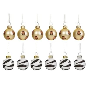 image of Sass & Belle (Set of 12) Leopard & Zebra Mini Bauble