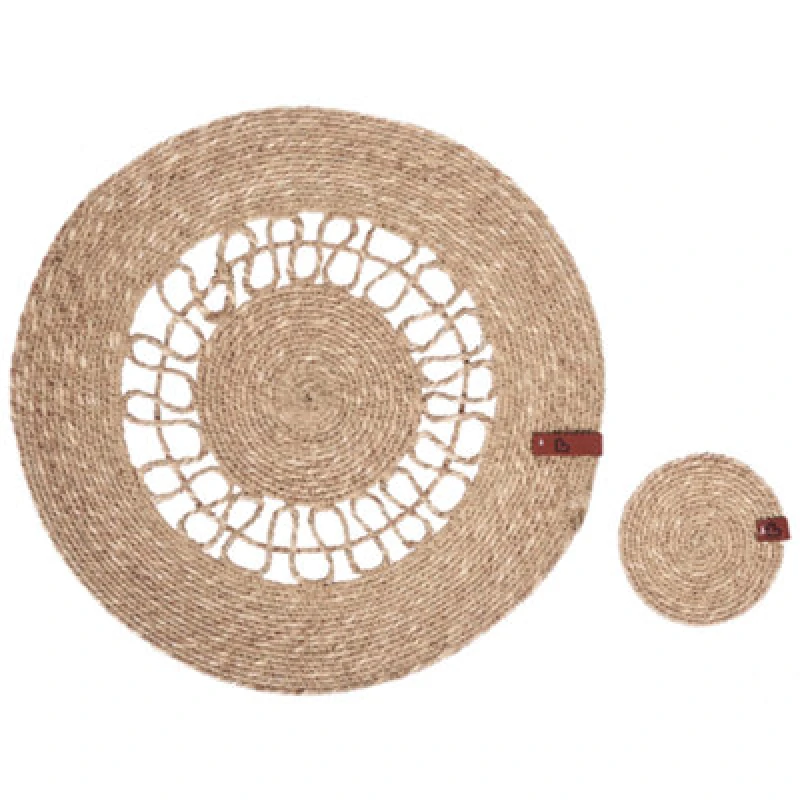 Image of Beliani 12 Piece Placemats And Coasters Set Pepperberry Natural Seagrass