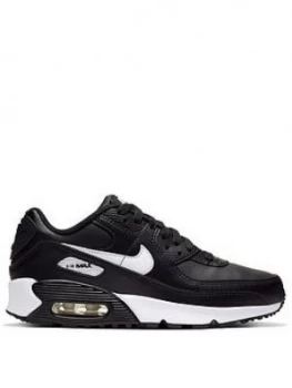 Image of Nike Air Max 90 Leather Junior Trainers - Black/White