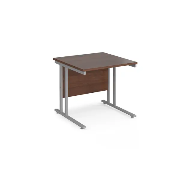 image of Maestro 25 Straight Desk Silver Frame and Walnut Table Top - 800x800mm