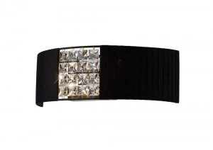 image of Flush Wall Lamp with Black Shade 2 Light Polished Chrome, Crystal