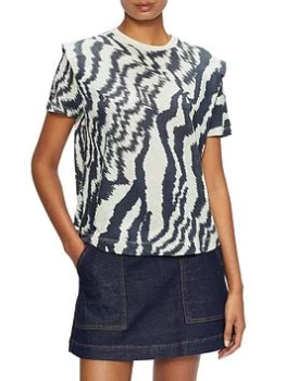 Image of Ted Baker Cactai Printed V Neck T-Shirt - Natural, Size 1=8, Women