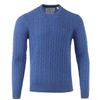 image of Jack Wills Marlow Merino Wool Cable Knitted Jumper - Cobalt