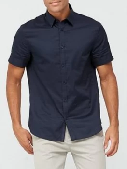 Image of Armani Exchange Short Sleeve Placket Logo Shirt Navy Size XS Men