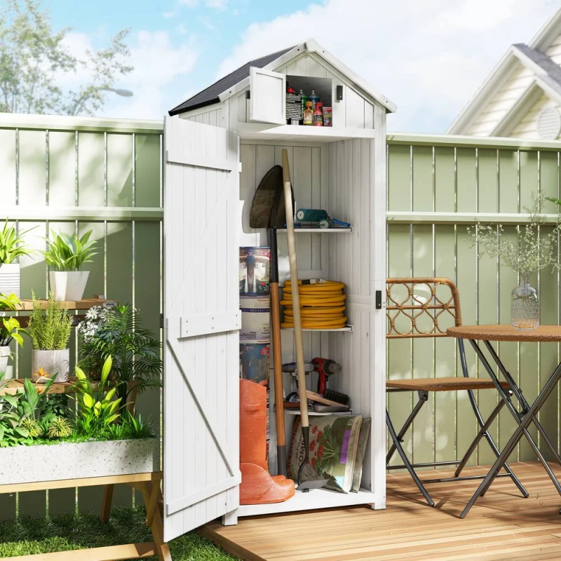 Image of OUTSUNNY Wooden Garden Storage Shed Tool Storage Box, Light Grey Light Grey Unisex