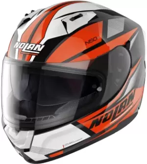 image of Nolan N60-6 Downshift Helmet, black-white-orange Size M black-white-orange, Size M