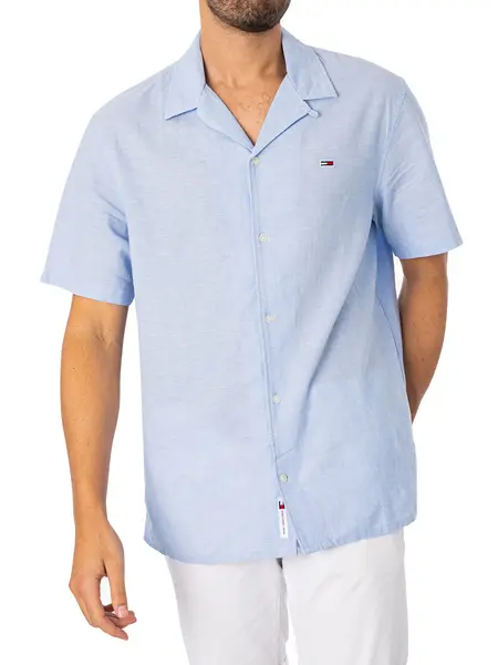 Image of Tommy Jeans Linen Blend Camp Shortsleeved Shirt Moderate Blue M