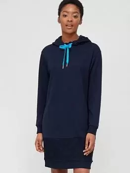 Image of Armani Exchange Organic Cotton Knit Detail Hoodie Dress - Navy Size XS Women