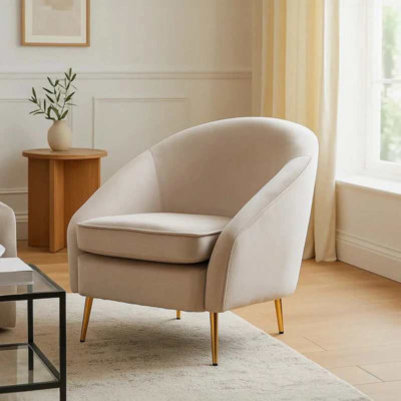 Image of Orsina Mink Velvet Arm Chair, Luxury Velvet Upholstered Accent Chair, Comfortable Armchair For Home, Office