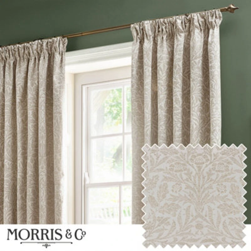 Image of Morris & Co Morris & Co Acorn Tonal Matt Jacquard Room Darkening Pencil Pleat Curtains in Ivory Size: 117cm width x 183cm drop Ivory 117cm width x 1