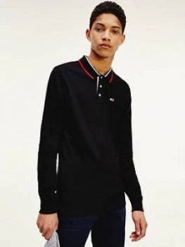 Image of Tommy Jeans Tjm Stretch Slim Long Sleeve Polo Shirt - Black