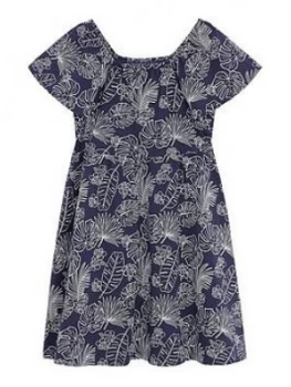 Mango Girls Leaf Print Dress - Navy