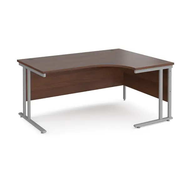 Image of Maestro 25 Right Hand Ergonomic Desk with Silver Cantilever Frame and Walnut Top - 1600mm Wide