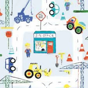 Image of Holden Decor Road Works Ahead Blue Red Yellow Wallpaper
