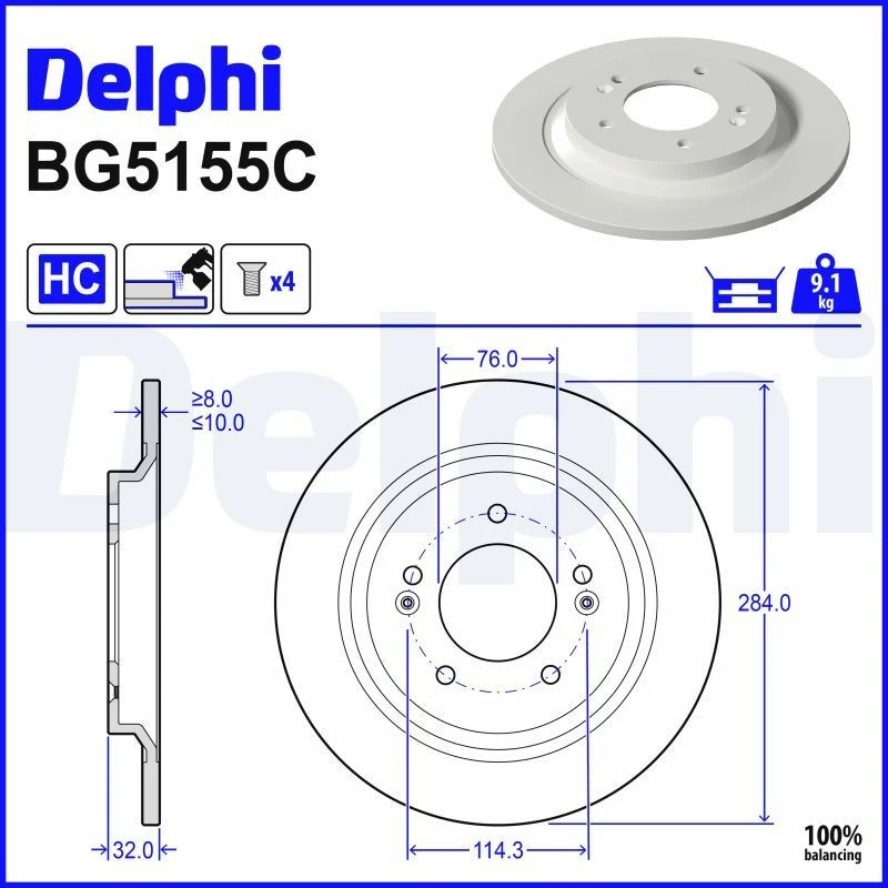 Image of DELPHI Brake disc DELPHI BG5155C