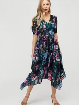 Image of Monsoon Penny Print Hanky Hem Dress - Navy, Size 8, Women