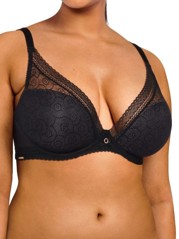 Image of Chantelle Womens Festivite Plunge T-Shirt Bra in Black Size: 32DD Black Female 32DD