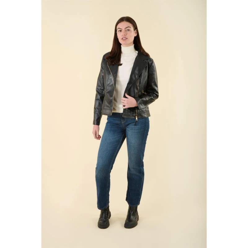 Image of Harvey and Jones Womens Roxanne Tailored Fit Faux Leather Jacket Black female 10 (S)