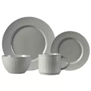 Carnaby Argyle 16 Piece Embossed Grey Dinner Set