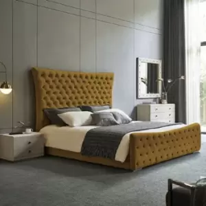 Image of Plexa Upholstered Beds - Plush Velvet, Double Size Frame, Mustard - Mustard