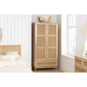 image of Croxley 2 Door 1 Drawer Rattan Wardrobe Oak - Oak