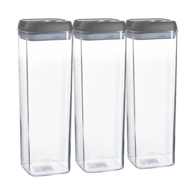 Image of Argon Tableware 3X Food Storage Containers - 1.9 Litre - Grey Airtight Plastic Storage Pantry Food Organiser With Flip Lock Lid