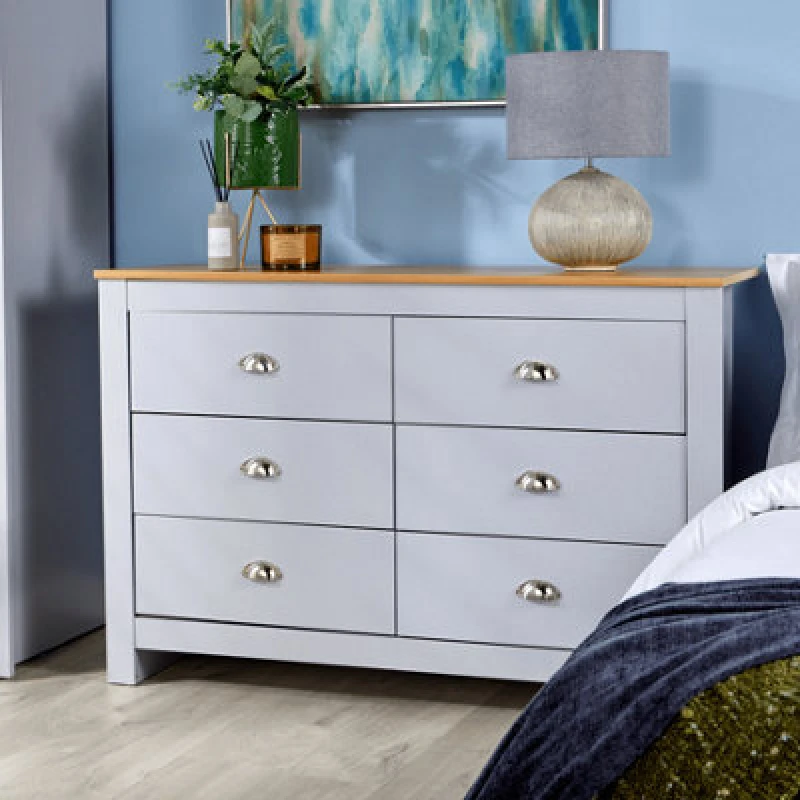 Image of Home Source Camden 6 Drawer Chest Bedroom Storage Unit Grey