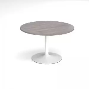 image of Trumpet base circular boardroom table 1200mm - white base and grey oak