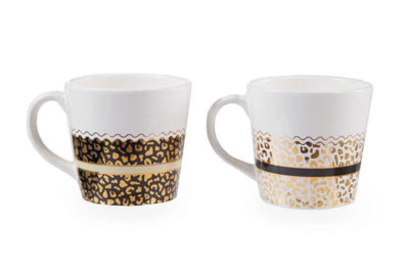 Image of Orsina Stylish Set Of Two Mugs, Leopard Print Design Coffee Mugs For Kitchen, Durable Set Of Two Mugs For Breakfst