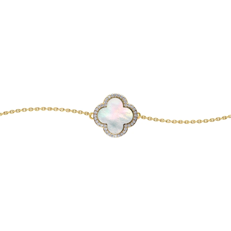 Image of Jewelco London Gold-plated Silver Clover Mother of Pearl CZ Bracelet 7-8.5" - ABB242-GP Gold