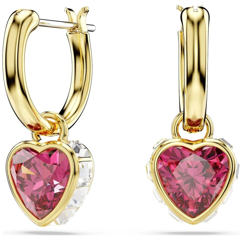 Image of Swarovski Chroma Gold Plated Red Heart Dropper Earrings 5684760 Red female
