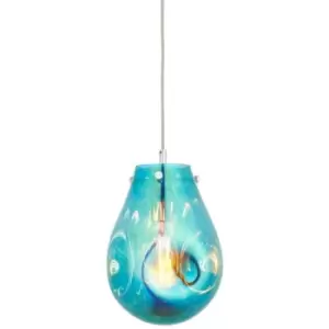 image of Merano Perugia Single Pendant Ceiling Lamp, Petrol Metallic Glass, Chrome Plate