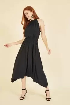 Image of Navy Sparkle Halter neck Handkerchief Midi Dress