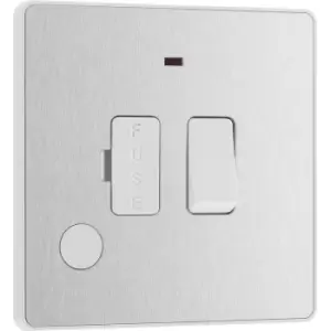 Image of BG Evolve Brushed Steel (White Ins) Switched 13A Fused Connection Unit With Power LED Indicator, And Flex Outlet in Silver