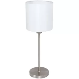 image of Sienna Norwegian Table Lamp with Round Shade Steel Brushed, Linen Fabric