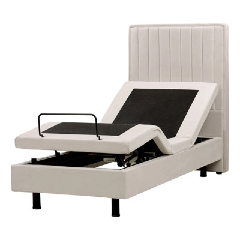 Image of Beliani Adjustable Bed Fabric Duke Ii 80 X 200 Cm (Eu Small Single) Light Beige