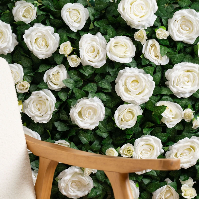 Image of Scottish Everlastings Ltd Rose & Foliage Flower Wall Backdrop Panel 60x40cm Pack 2 in White Size: 60x40cm White Unisex 60x40 cm