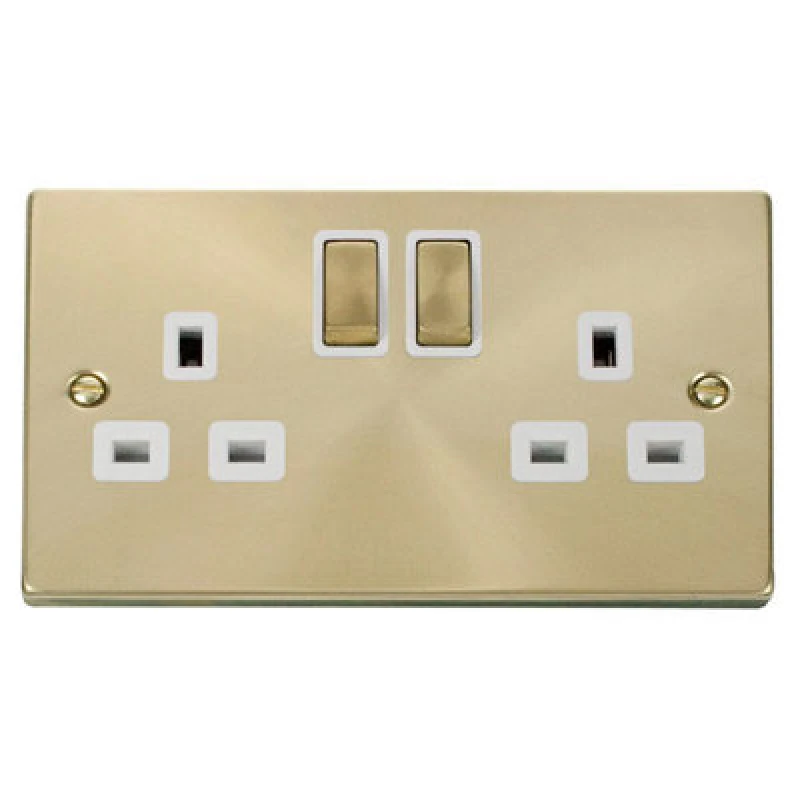 Image of SE Home Satin / Brushed Brass 2 Gang 13A DP Ingot Twin Double Switched Plug Socket Gold unisex