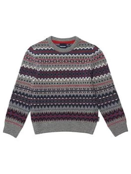 Barbour Boys Case Fair Isle Crew Jumper - Mid Grey, Mid Grey, Size Age: 14-15 Years