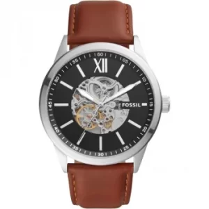 Image of Fossil Flynn Automatic Watch Brown Leather Strap