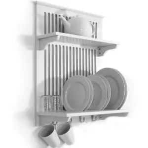 Image of NOVEL - Kitchen Plate Bowl Cup Display / Wall Rack Shelves with Hooks - White - White