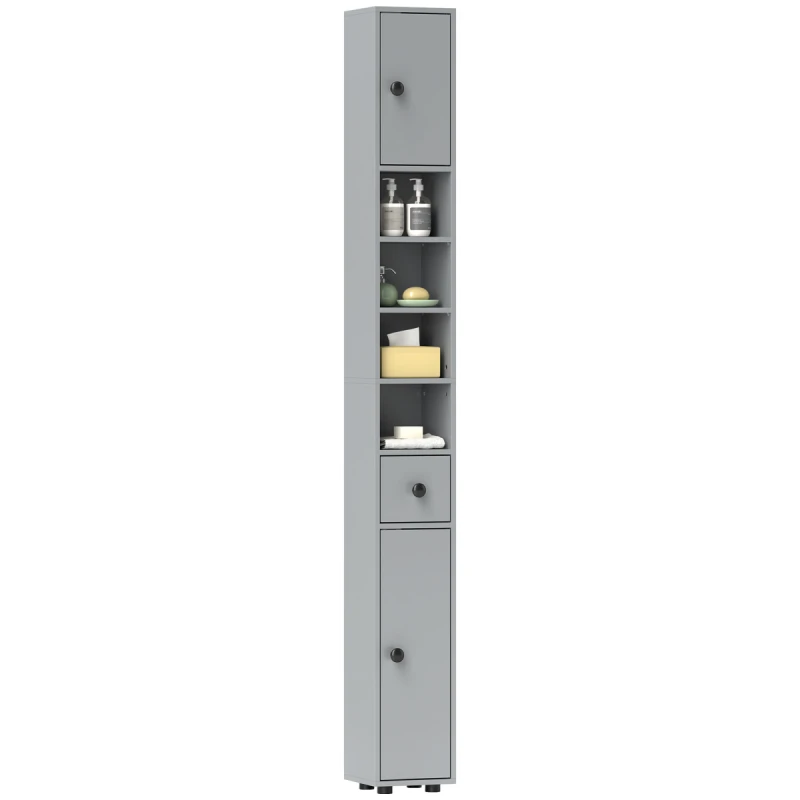 Image of kleankin Slim Bathroom Cabinet, Toilet Roll Storage w/ Open Shelves, Grey 834-625V81GY