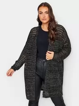 Image of Yours Yours Lurex Crochet Cardigan Black/silve, Black, Size 30-32, Women